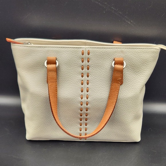 Fossil White Leather Handbag Tote | Tan Straps | Pebbled Leather  Classic Stitch - Picture 1 of 8